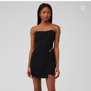 Amanda Uprichard Black Mini Dress with Gold Chain Straps